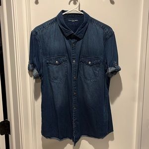 Calvin Klein Dark-washed Short-sleeve Button Down